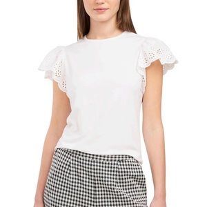 RILEY & RAE Mae Eyelet-Sleeve Crew Neck Top White Size XL